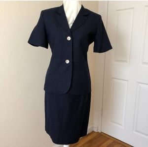 OLEG CASSINI Linen Skirt Set Suit Navy 6 Petite